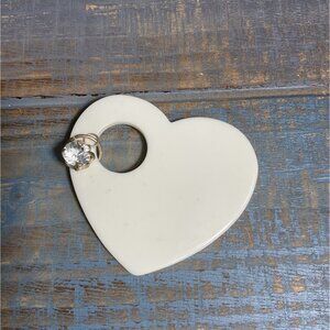 White Heart-Shaped Plastic Pendant With Clear Gemstone Charm